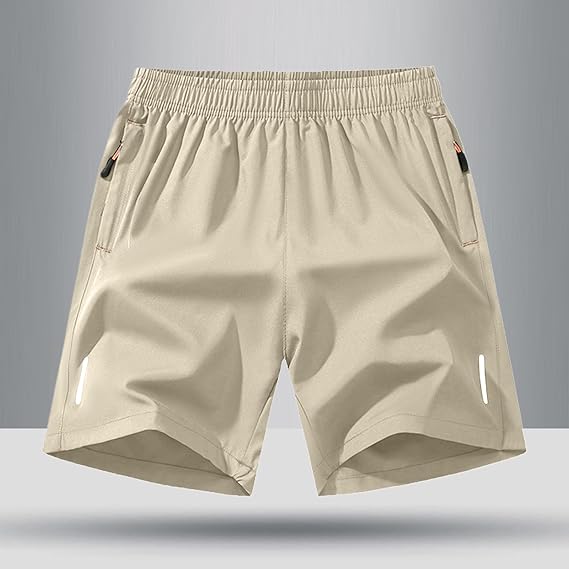 Men's zipper pocket shorts, summer ice silk beach shorts, ice-sense quick-dry sports casual pants