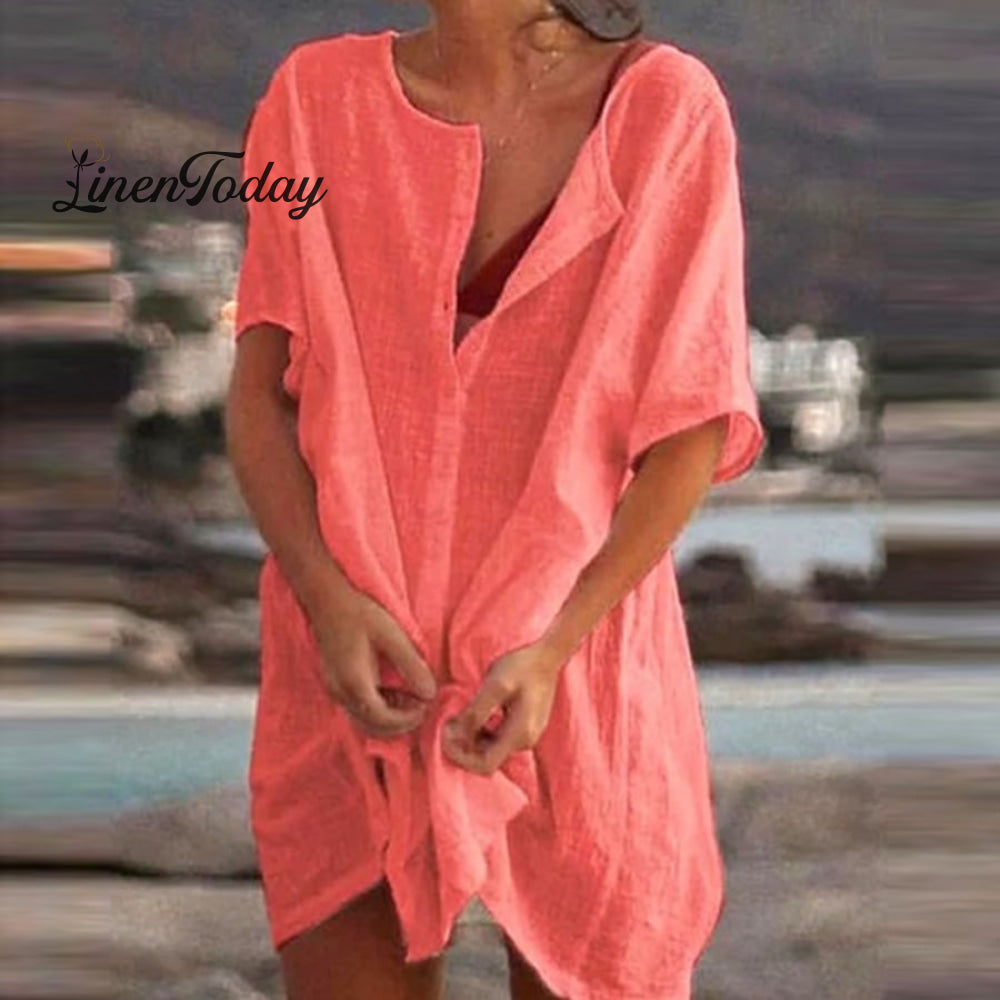 Ladies Simple Lazy Style Cotton Linen Shirt