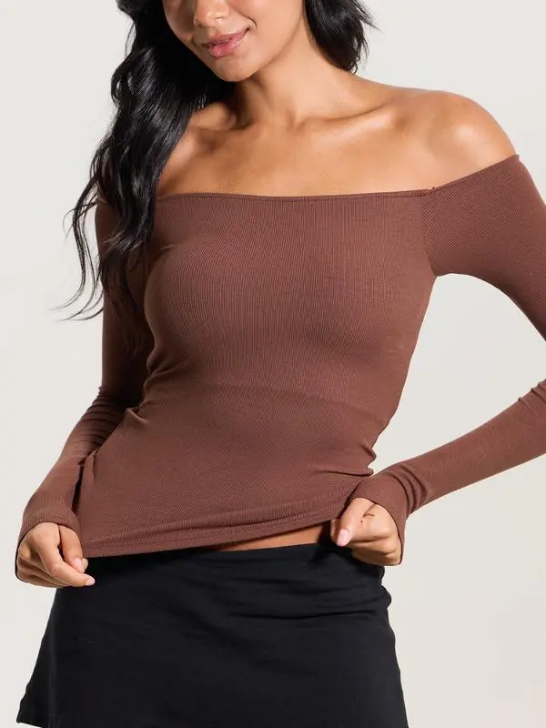Ribbed Off The Shoulder Long Sleeve