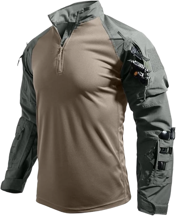 Men's Long-Sleeve Outdoor Jacket, Multi-Pocket Breathable Fabric Sports Training Combat T-Shirt, Durable Scratch-Resistant Workwear, Athletic Techwear. Ideal for Work, Hiking, Running, Fishing, Wilderness Hunting, and Other Activities.