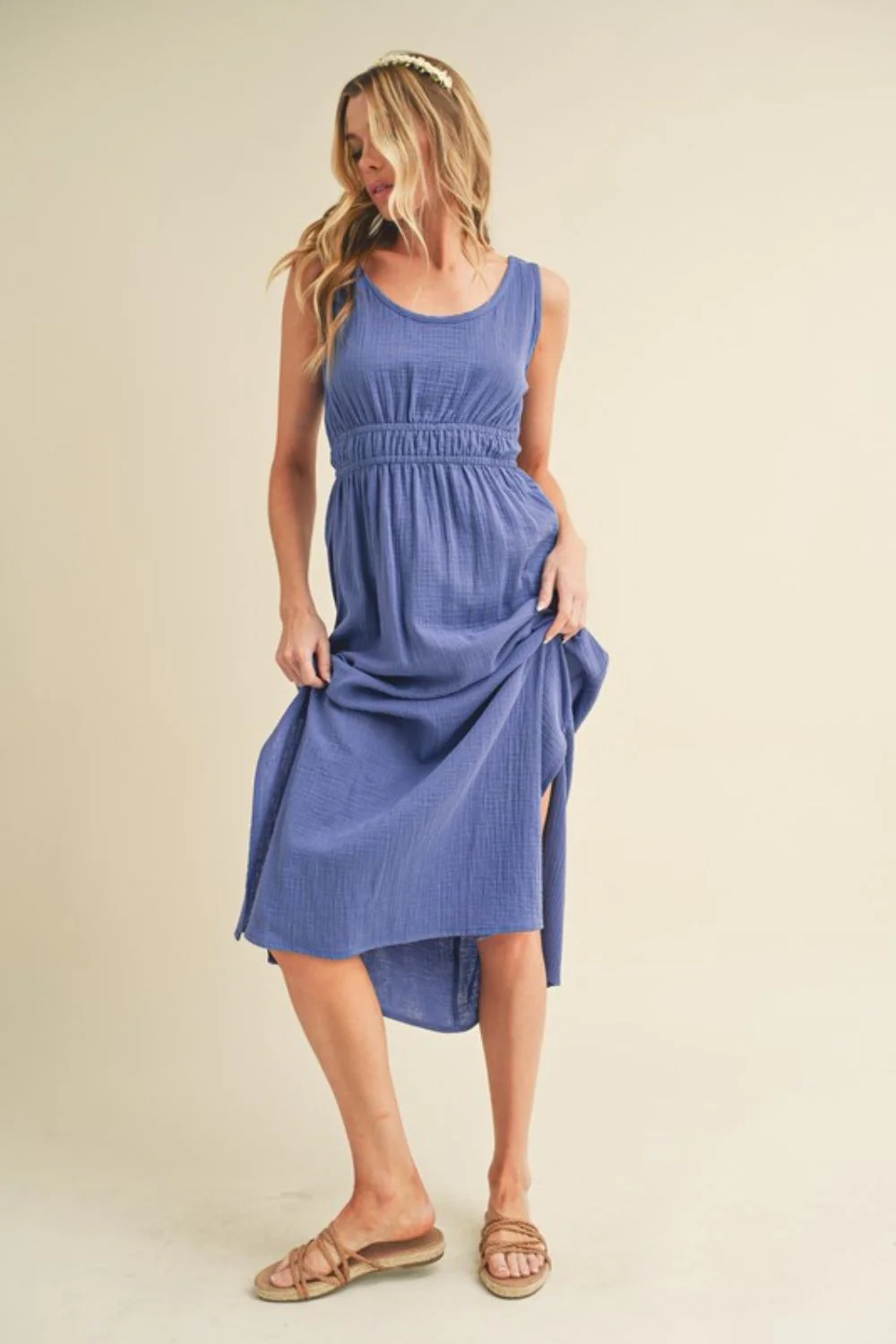 Side Slit Round Neck Sleeveless Tank Dress