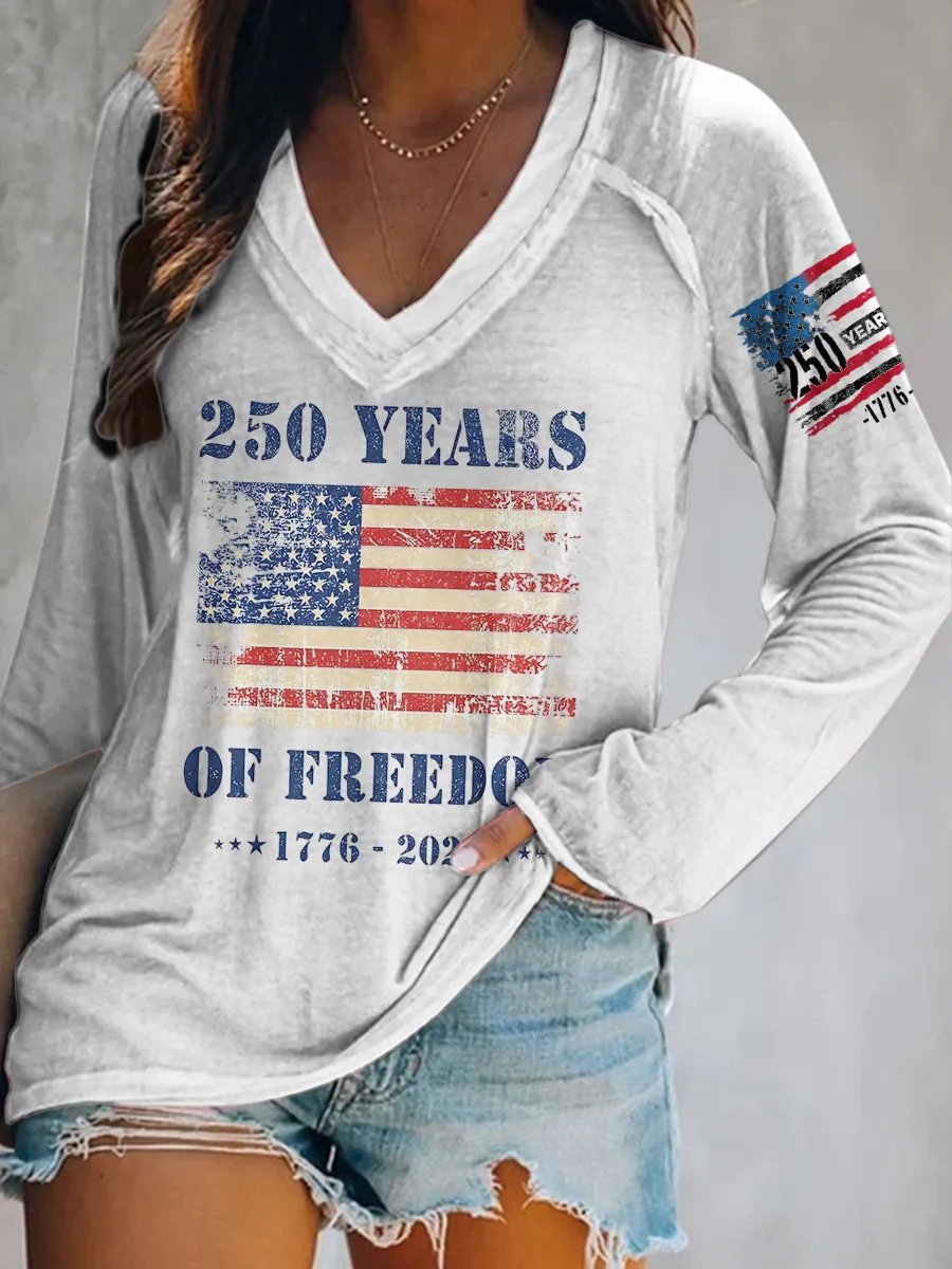 Ladies' Leisure 250Th Anniversary Celebration V-Neck Long Sleeved T-Shirt