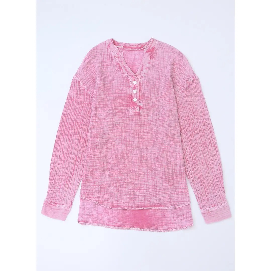 Women's Casual Button V Neck Long Sleeve Shirts Oversized Solid Blouses Tops 100% Cotton