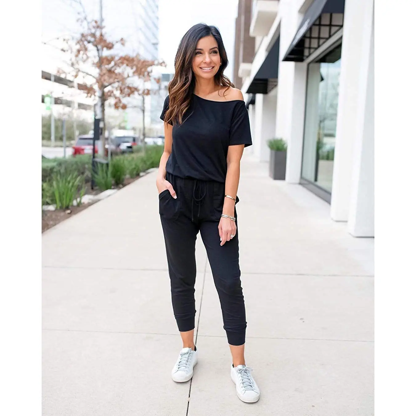 Women's Jumpsuit Plus Size S-5XL Off-Shoulder Elastic Waist Stretchy Loose Minimalist Comfy Clothes Casual Outdoor Lightweight Romper - Fabric - Womenswear Pants Style romper