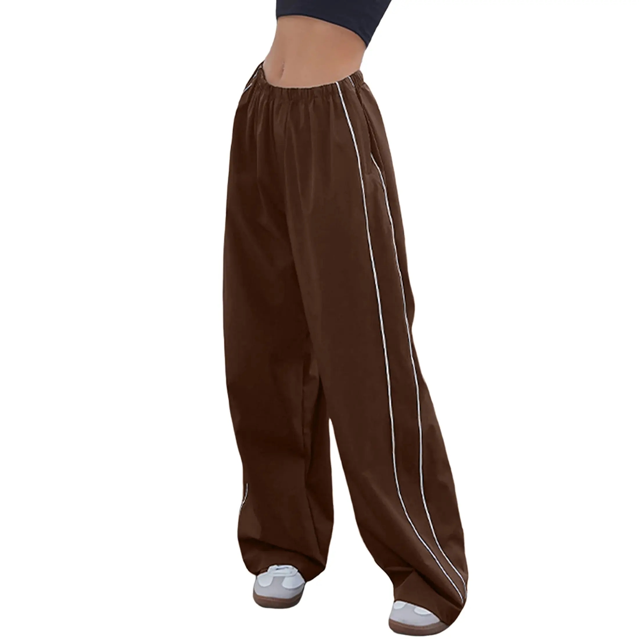 Women's Parachute Wideleg Pants Baggy Y2K Elastic Waist Wide Leg Track Pants Trousers Casual