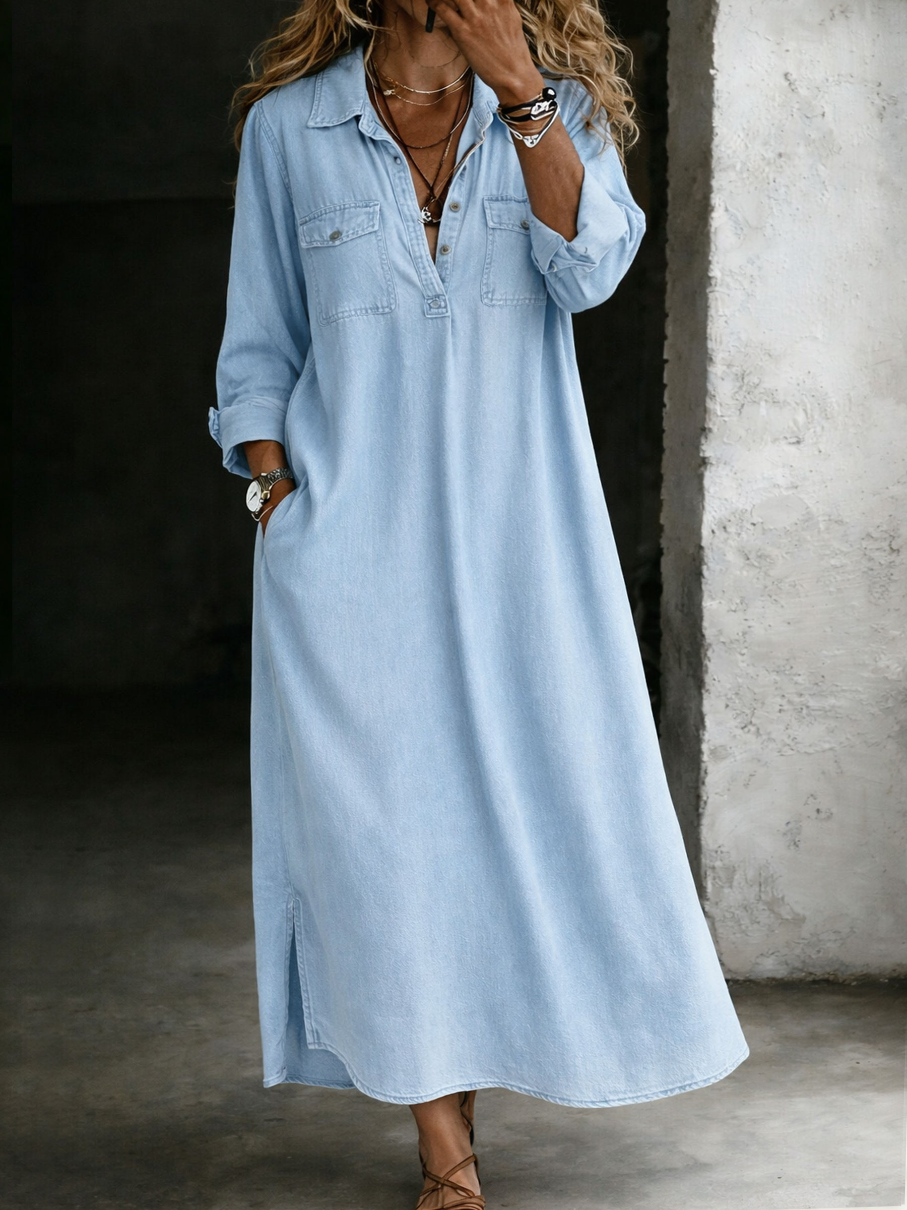 Women's Casual Stylish Denim Loose Shirt Dress