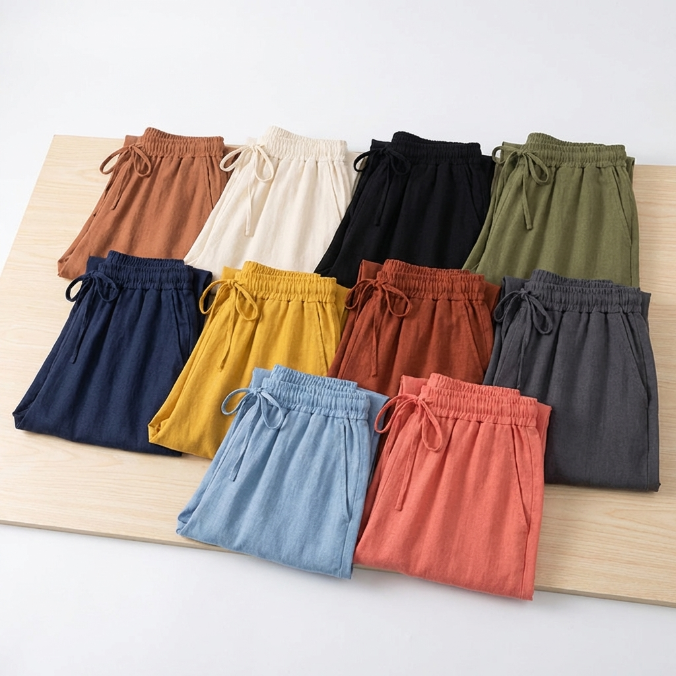 Breezy Linen Wide-Leg Pants – Flowy High-Waist Summer Beach Trousers with Pockets