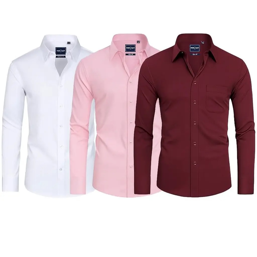 3-Pack Men's Stain Sheild Business Casual Dress Shirts - Slim Fit Long Sleeve Button Down Shirt