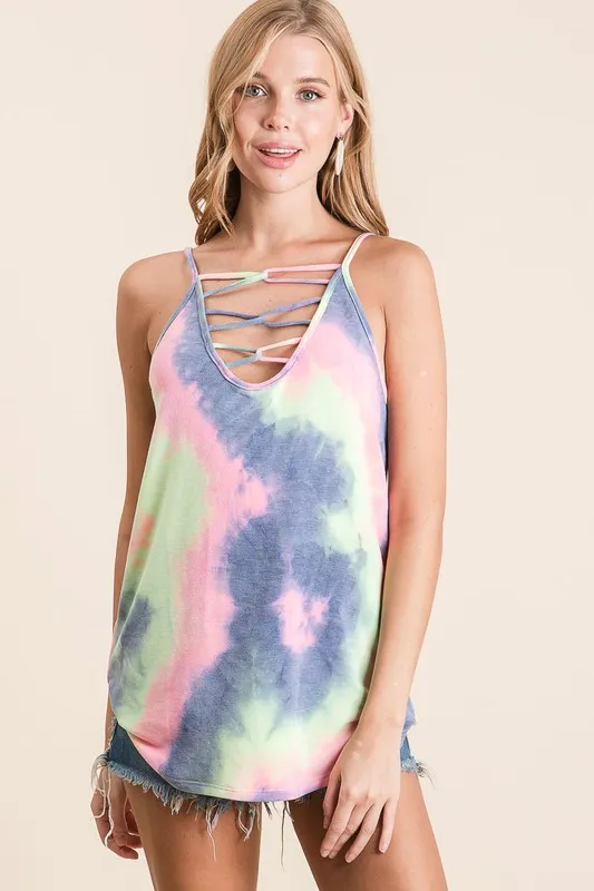 Tie Dye Terry Camisole with Caged Neck