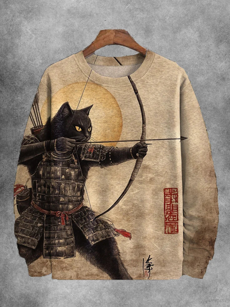 Men's Tribal Warrior Black Cat Archer Print Casual Sweatshirt