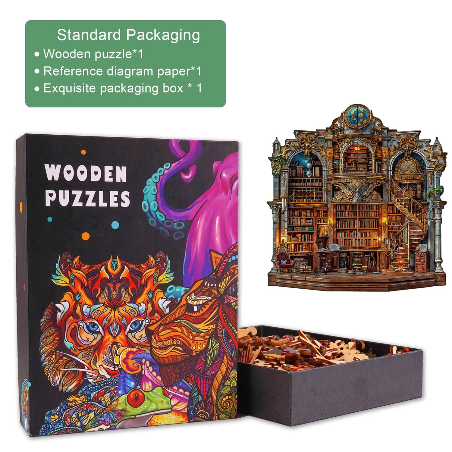 Gothic Revival Bookstore Wooden Jigsaw Puzzle