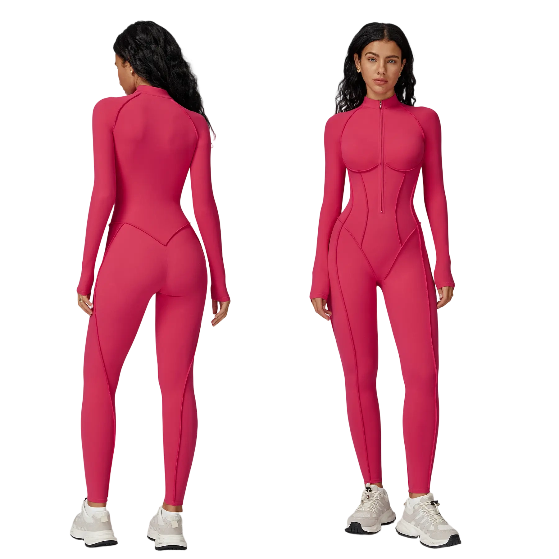 ✨ Women’s SculptFit Zip-Up Active Jumpsuit – Long Sleeve Tummy Control One-Piece