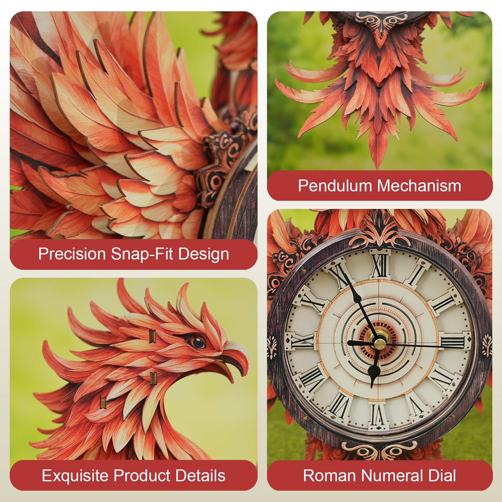 Fire Phoenix – DIY Wooden Clock, 3D Puzzle Craft Kit