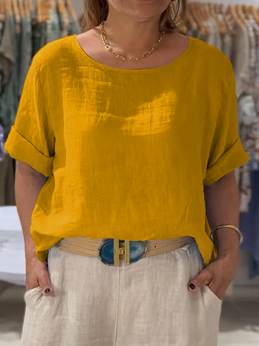 Women's Front and Back Two-way Casual Cotton And Linen Short Sleeve Shirt