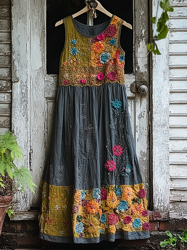 Summer Contrast Linen Dress 8085