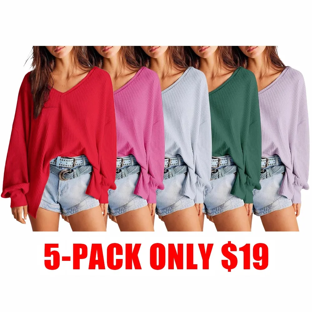 Women's Waffle Knit V-Neck Top