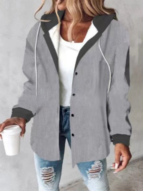 Urban Split Joint Color Block Women's Faux Wool Plaid Striped Jacket