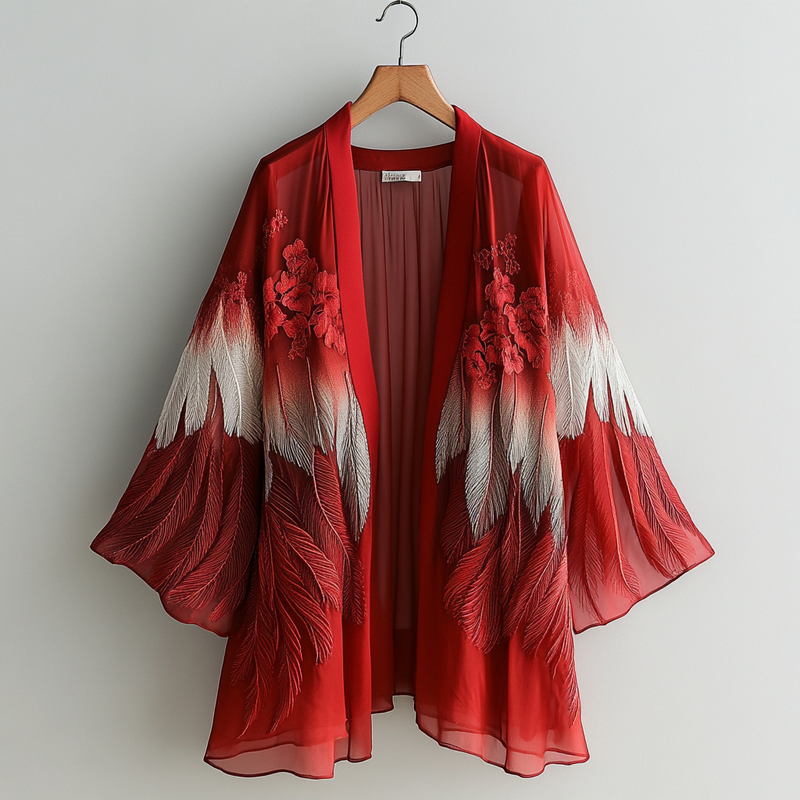 Summer Fun Feather Print Chiffon Cardigan 047e