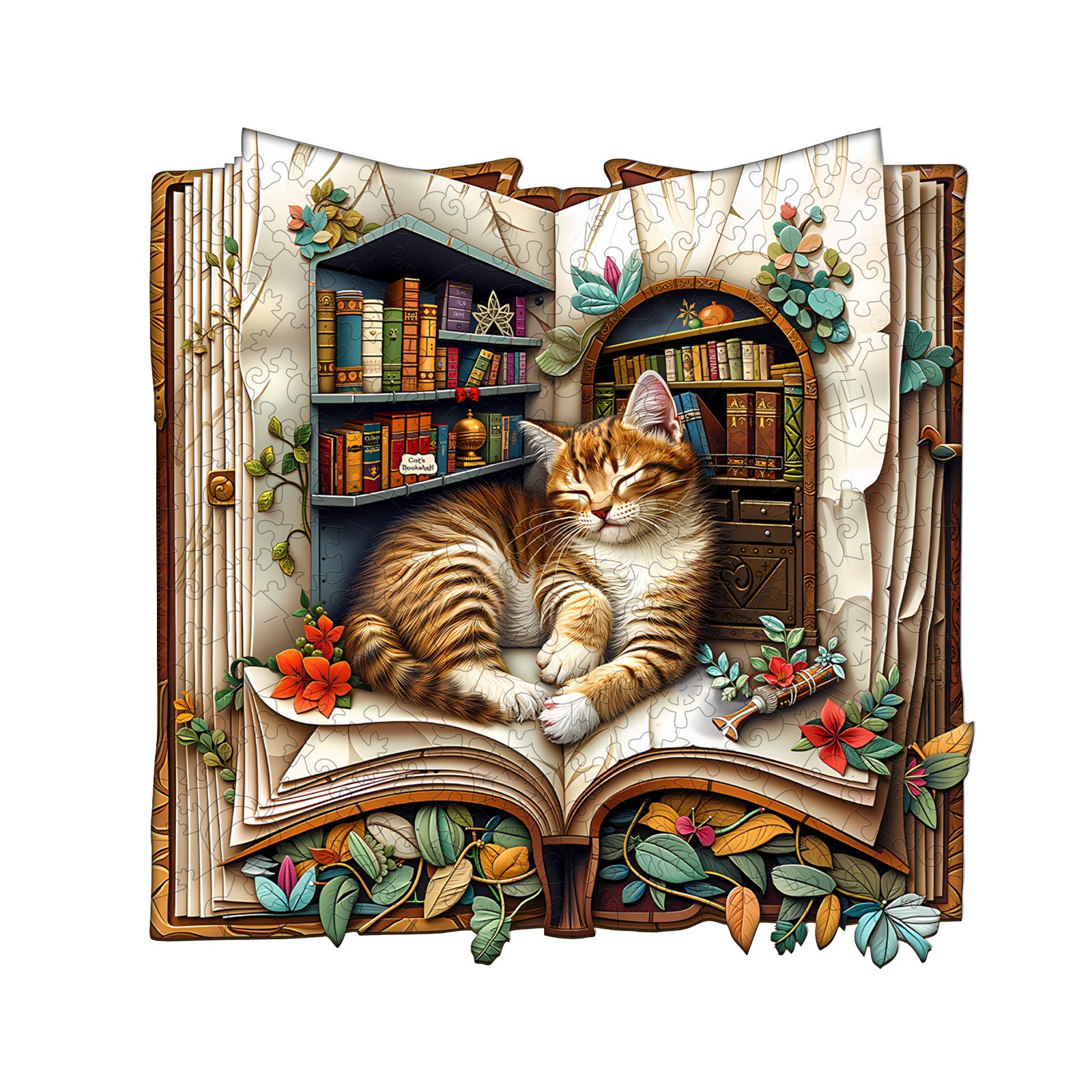 Cat in the book Wooden Jigsaw Puzzle