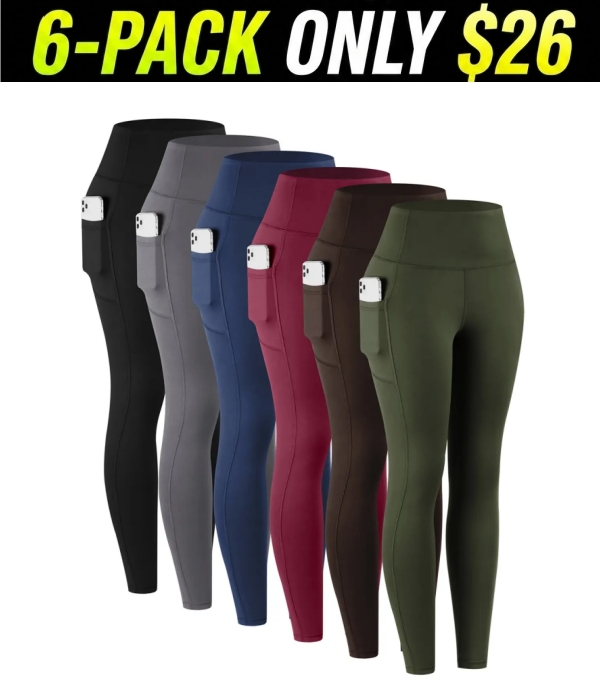 6-PACK High Waist Pants With Pockets Running Yoga Leggings for Women Leggings with Pockets