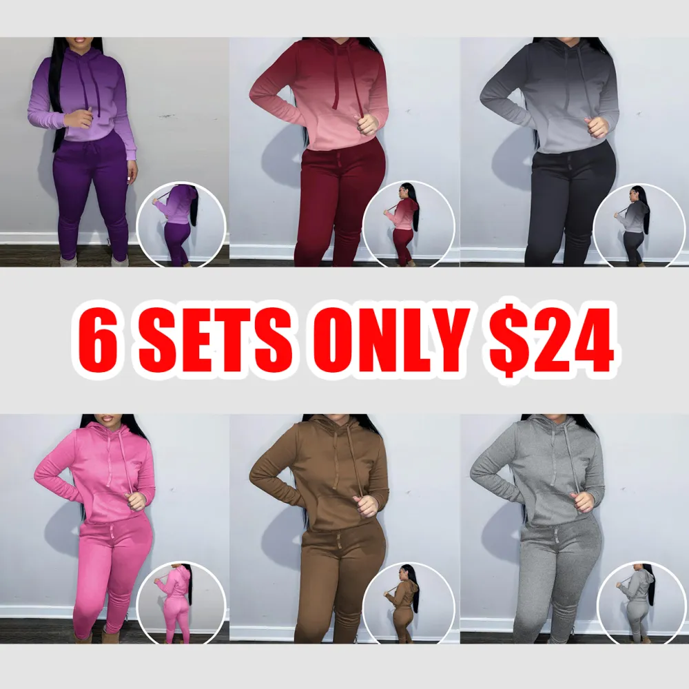 Women's Drawstring Hoodie & Pocket Sweatpants 2-Piece Warm Fleece Set