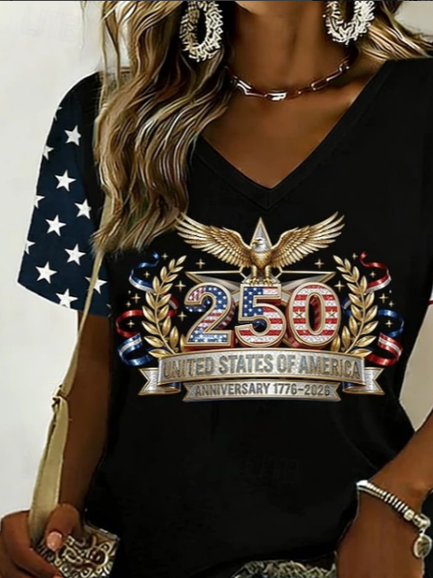 Women's Short Sleeve T-shirt Summer Black Text Letters Printing V Neck Holiday Going Out Vintage Top