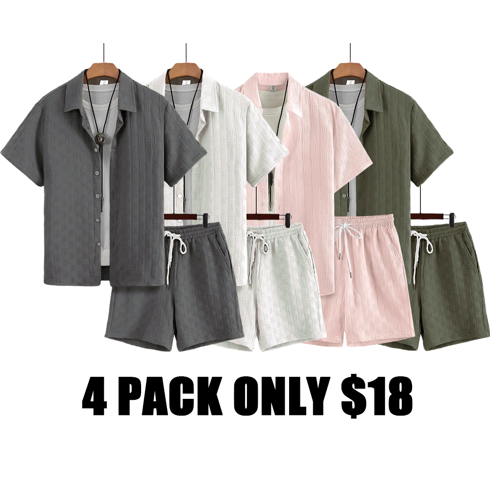 Men's Regular Fit Short Sleeve Pajama Two-piece Set Summer Sleepwear