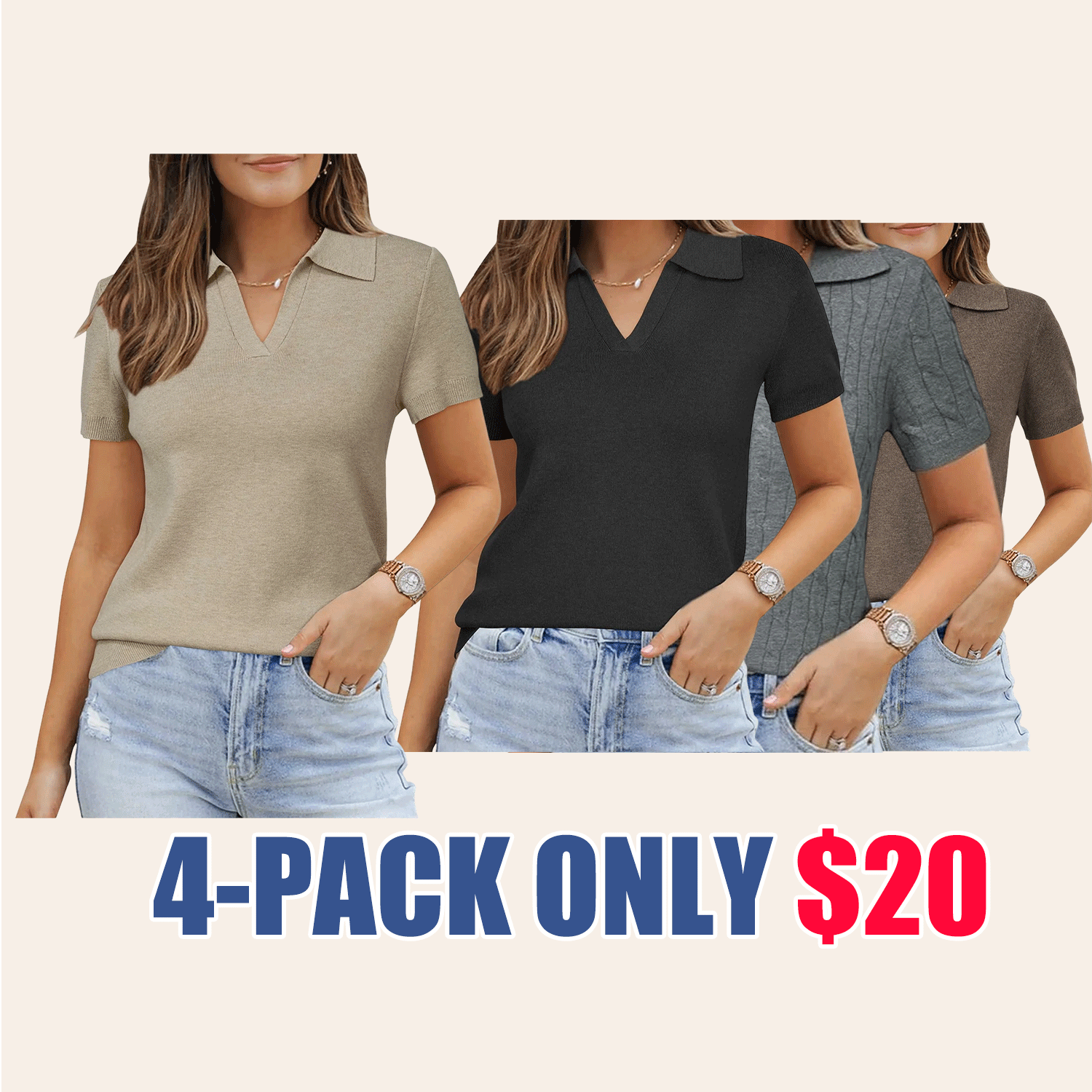 🔥Easter Sale Ends Soon!Womens Wool Blend Polo Shirts Summer Sweater Tops Short Sleeve