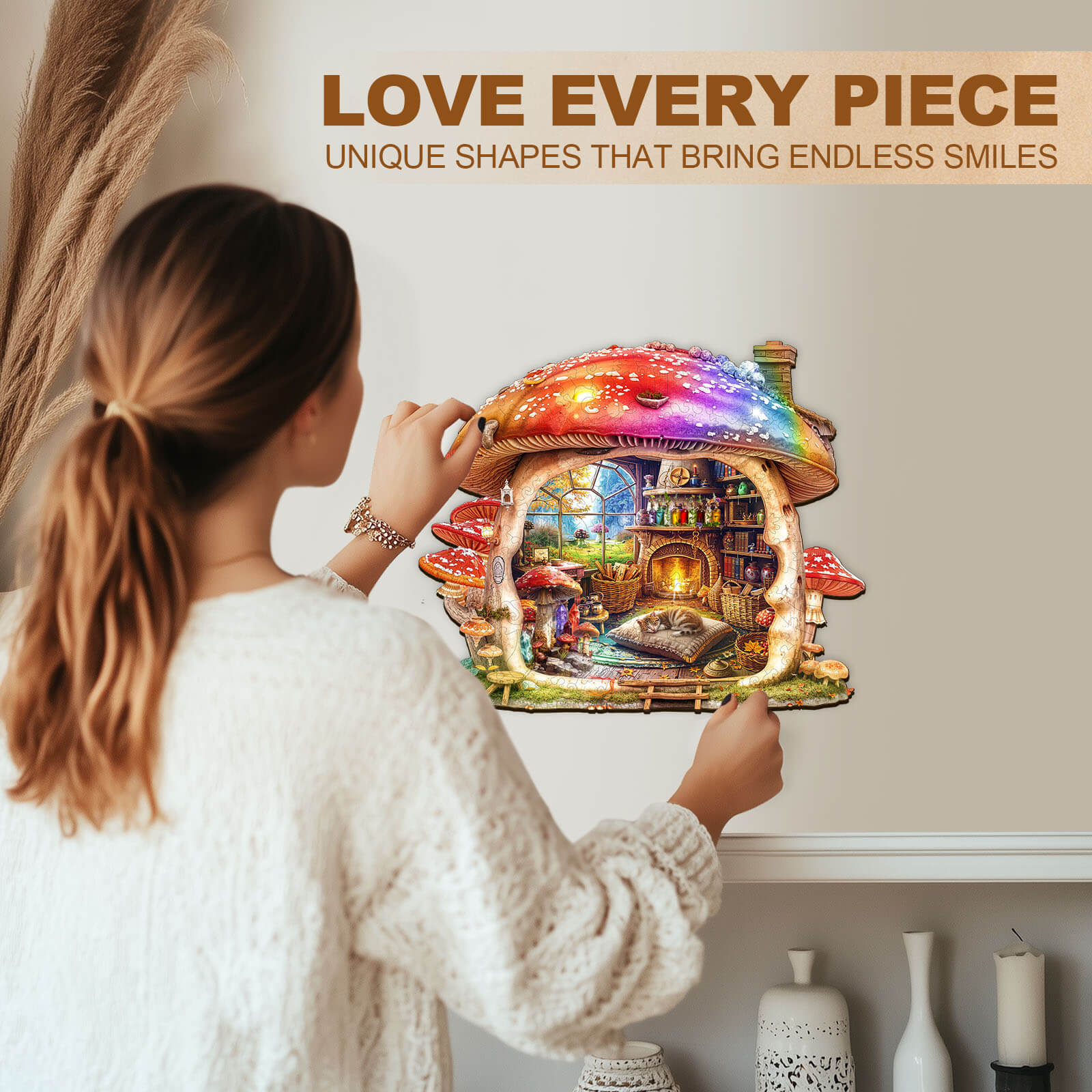 Rainbow Mushroom House Wooden Jigsaw Puzzle