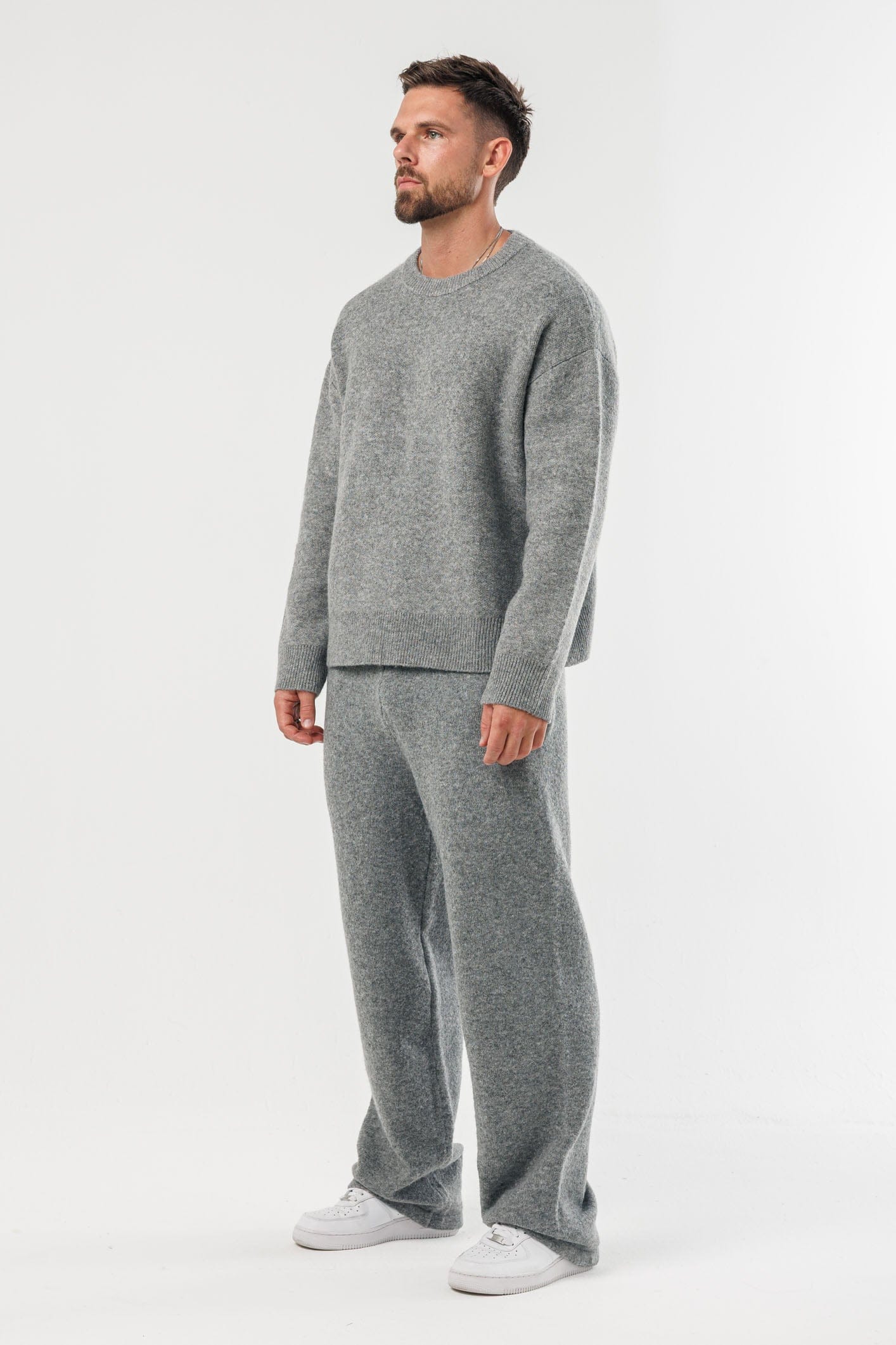 Classic Grey Marl Knit Sweater — Long Sleeve Knit Top