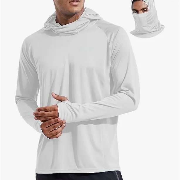 Men Sun Protection Hoodie Face Mask UPF50+ Long Sleeve Thumbholes UV SPF Shirt