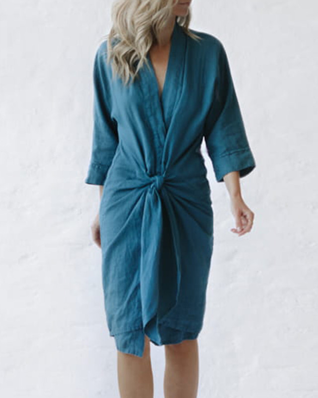 Casual and comfortable linen irregular tie dress 33fb