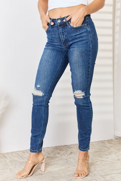 Blue Full Size High Waist Distressed Slim Jeans