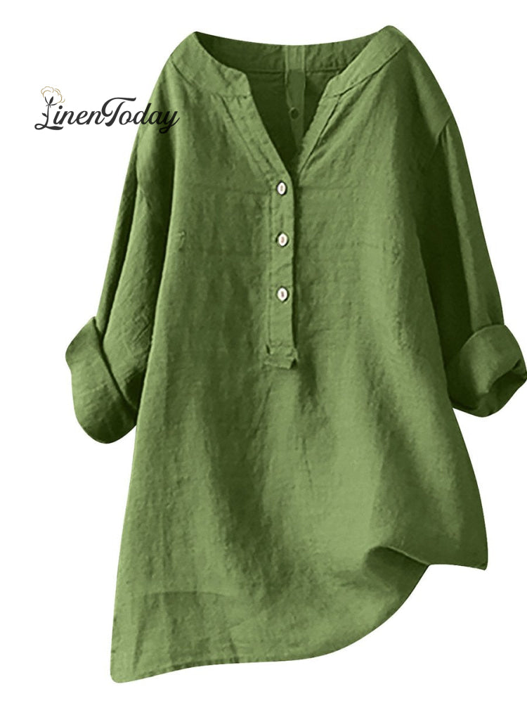 Women's  Retro Cotton And Linen Casual Shirt