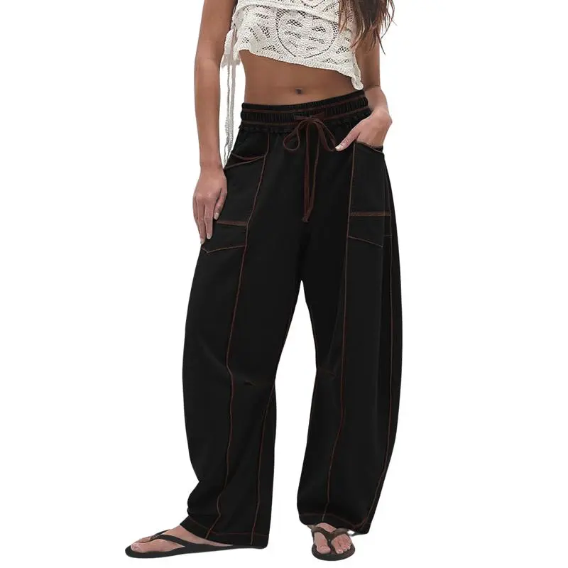 Women's Wide Leg Lounge Pants - Soft Drawstring Palazzo Pants with Pockets