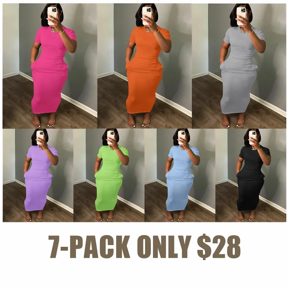 Plus Size Casual Summer Bodycon Dress with Pockets