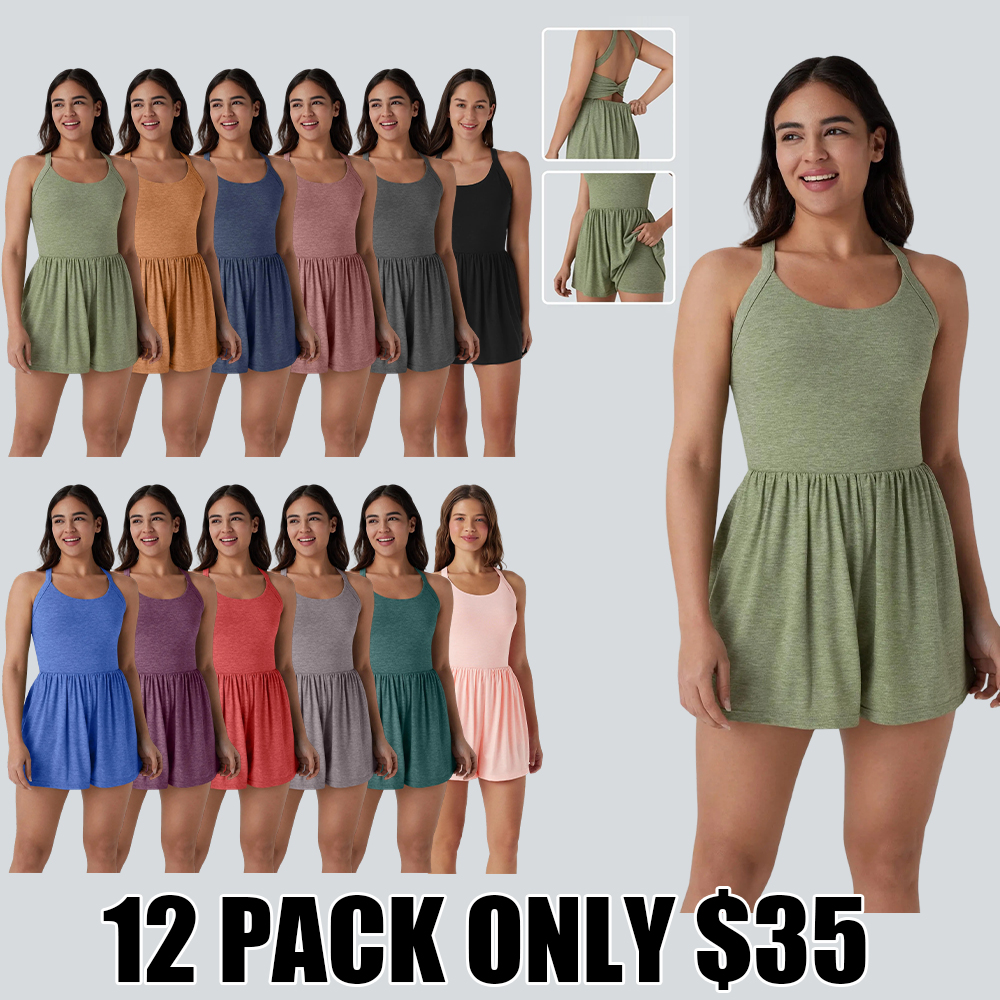 Women's Backless Twisted 2-in-1 Resort Romper with Side Pockets