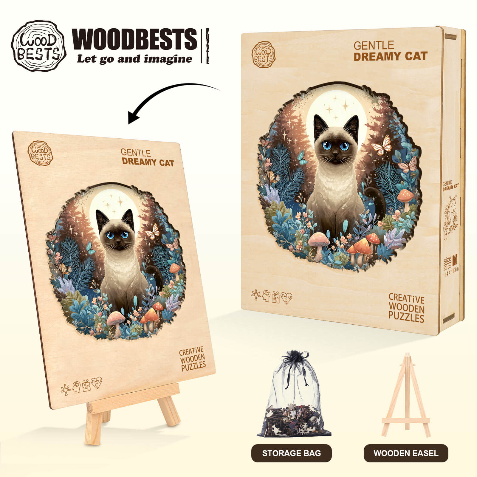 Gentle Dreamy Cat Wooden Jigsaw Puzzle