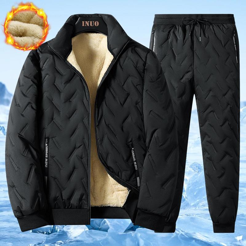 Men's Winter Coat Fleece Windproof Thickened Lamb Velvet Cotton-Padded Jacket Loose Vest Warm Two-Piece Set