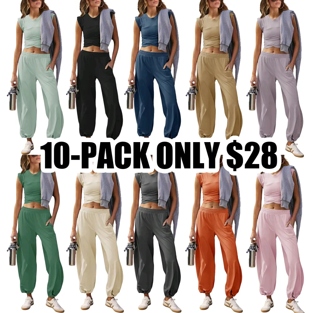 UANEO Women's 2-Piece Lounge Set – Casual Crop Top & Pocketed Jogger Pants Sportswear Outfit