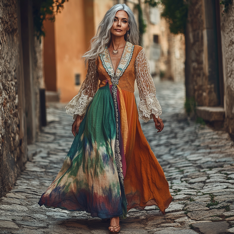 Vintage Loose Linen Patchwork Dress 7467