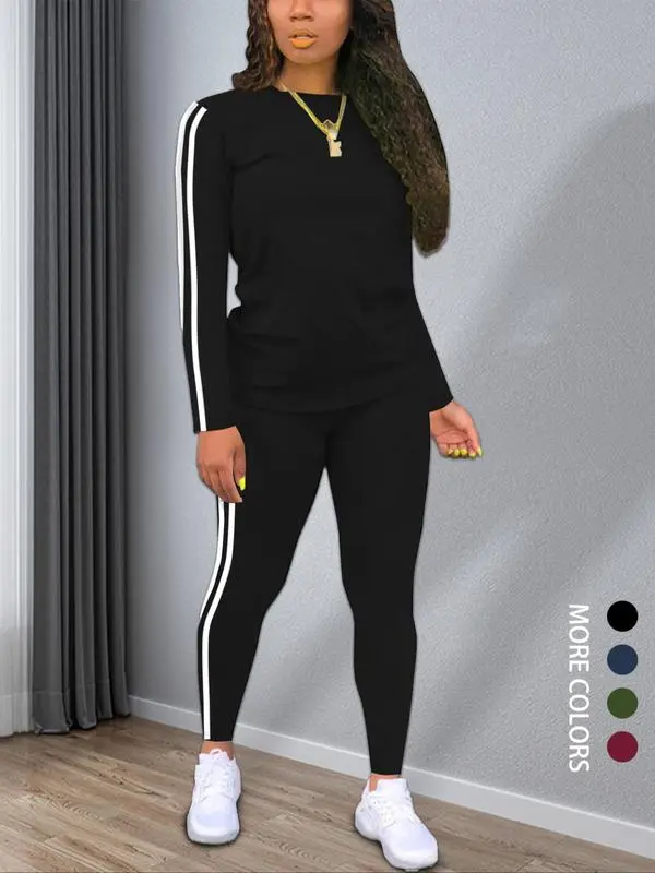 Women’s Striped Long Sleeve Top & Pants Set