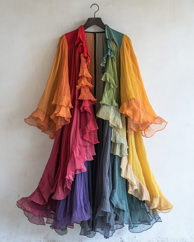 Color-Blocking Rainbow Ruffle Coat 3818