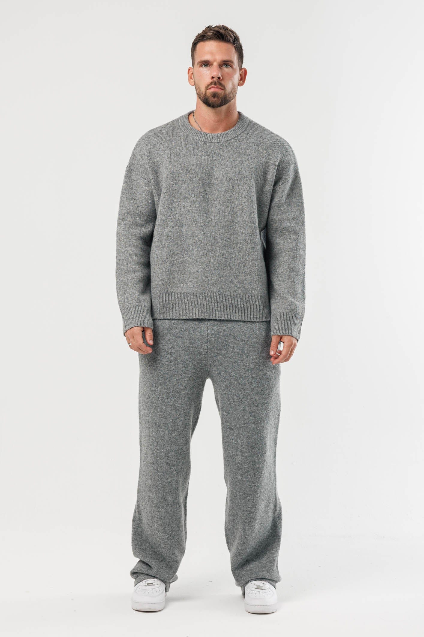 Classic Grey Marl Knit Sweater — Long Sleeve Knit Top