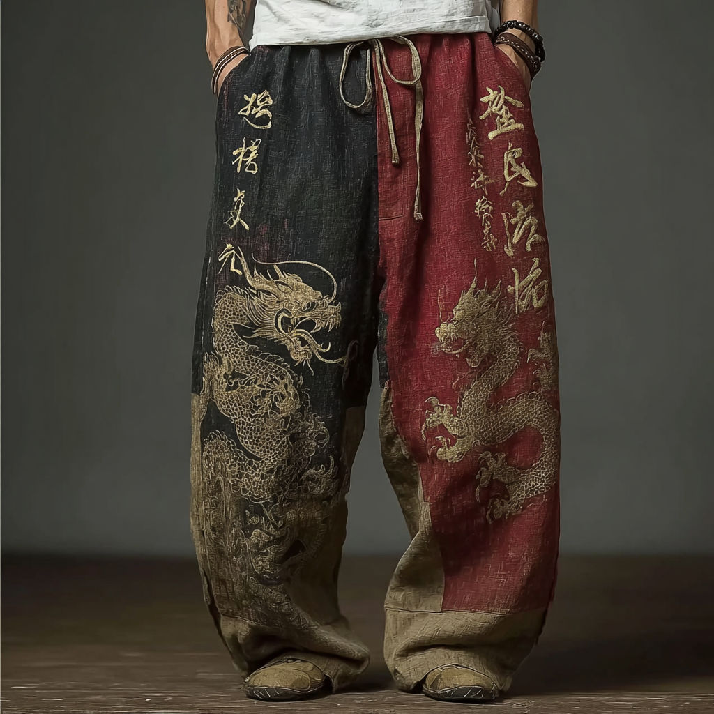 Japanese Art Retro Dragon Pattern Leisure Long Pants