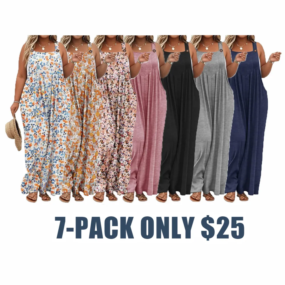 2025 Plus Size Wide Leg Jumpsuit – Loose Summer Romper with Pockets