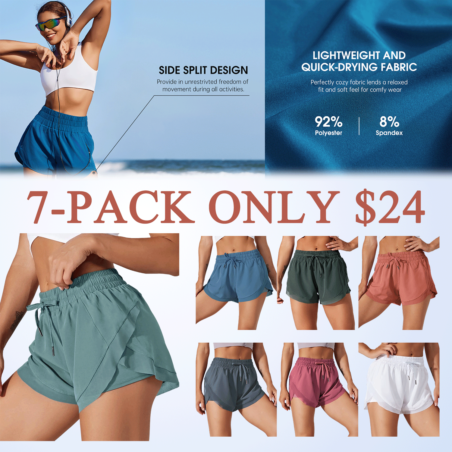 🏃Women’s 2-in-1 Mesh Active Shorts – Flowy Overlay & Adjustable Drawstring