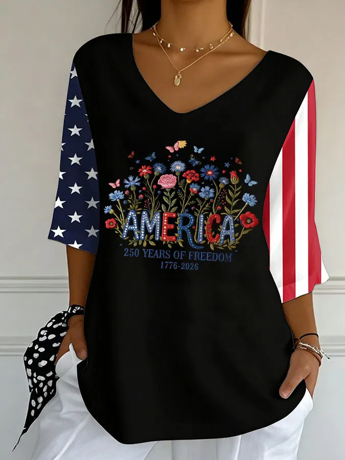 Women'S Independence Day 250Th Anniversary Printed Short Sleeves