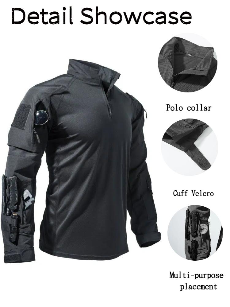 Men's Long-Sleeve Outdoor Jacket, Multi-Pocket Breathable Fabric Sports Training Combat T-Shirt, Durable Scratch-Resistant Workwear, Athletic Techwear. Ideal for Work, Hiking, Running, Fishing, Wilderness Hunting, and Other Activities.