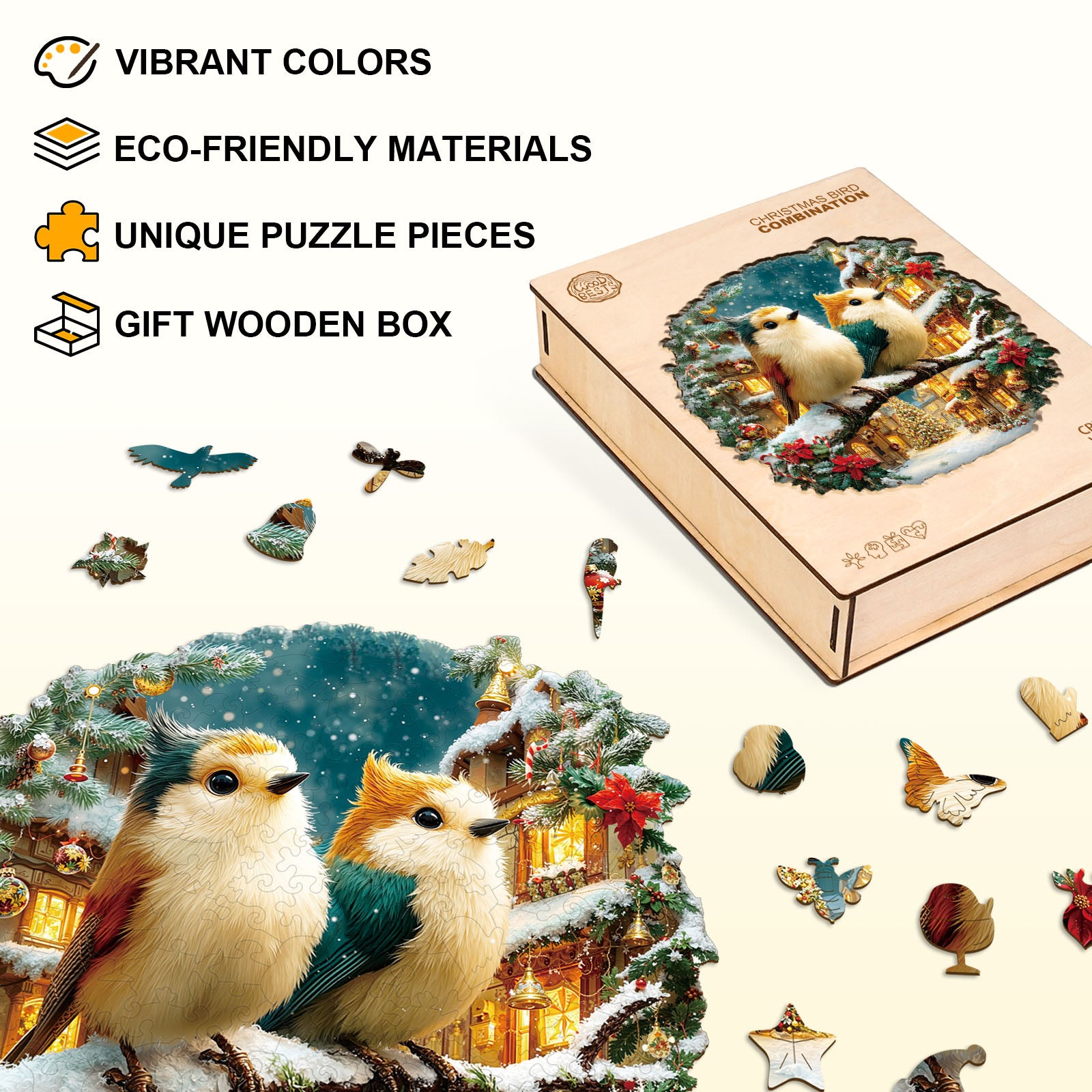 Christmas Bird Comnination Wooden Jigsaw Puzzle